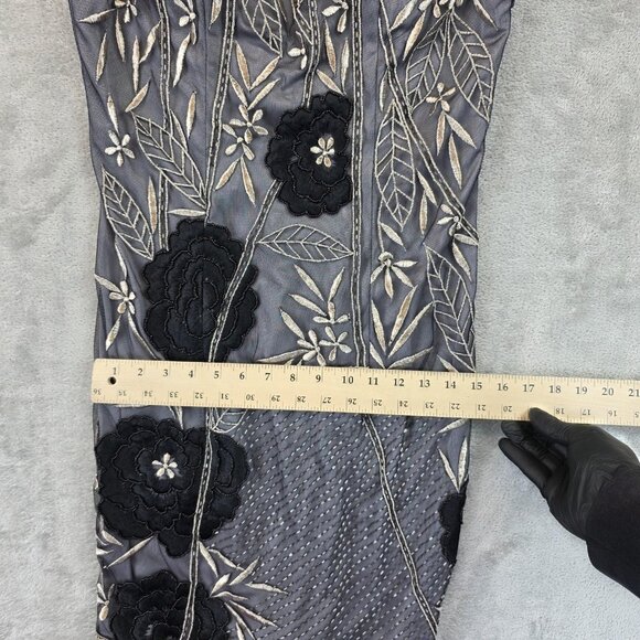 Sue Wong Nocturne Dress Womens 8 Gray Black Beaded Embroidered Floral Cocktail - Picture 8 of 9